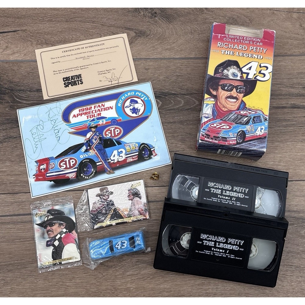 Richard Petty 1992 Fan Appreciation Tour Autographed Memorative Set COA VHS Card